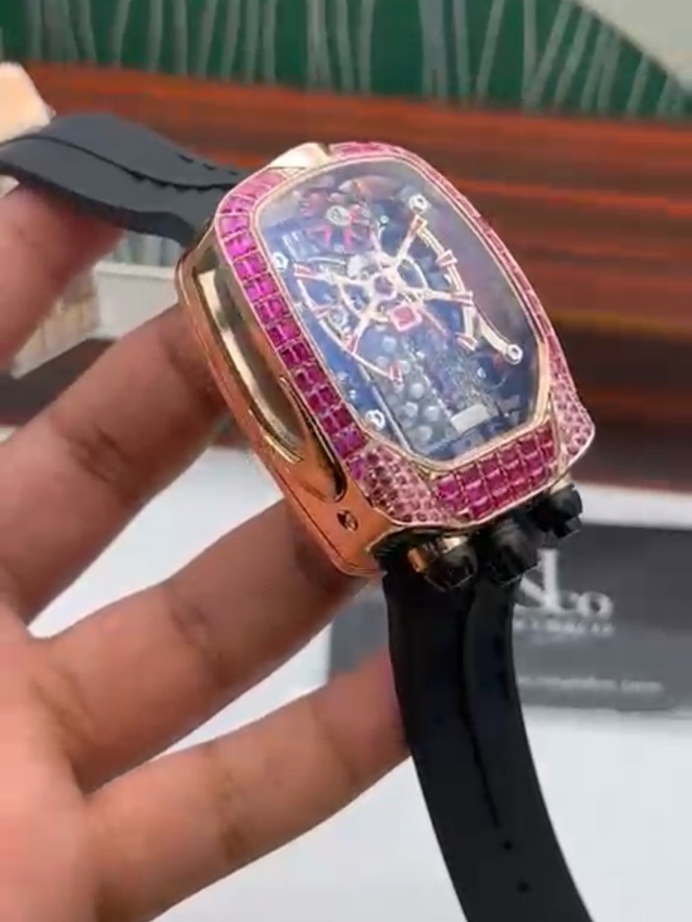 Bugatti Chiron Tourbillon (Rose Gold, Ruby & Black Strap)